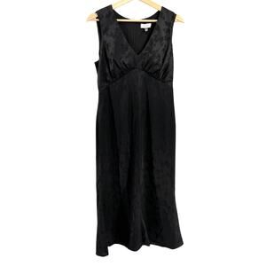 BCBG Black Satin Floral Jacquard Empire Waist Slip Dress